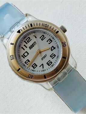 Roots Kids Clear Plastic Watch Silver Rotating Bezel Blue Silicone RKS501